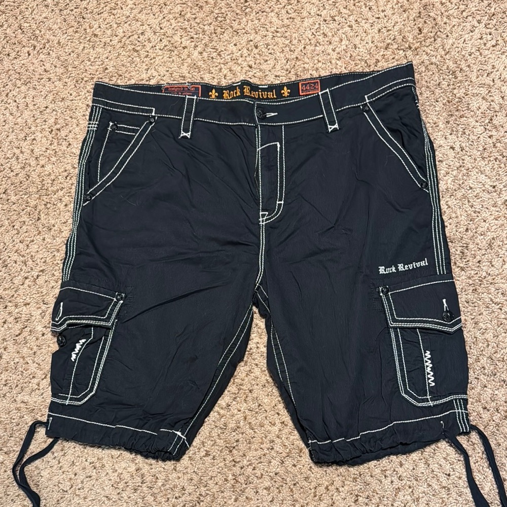 Rock Revival Black Cargo Shorts for Men